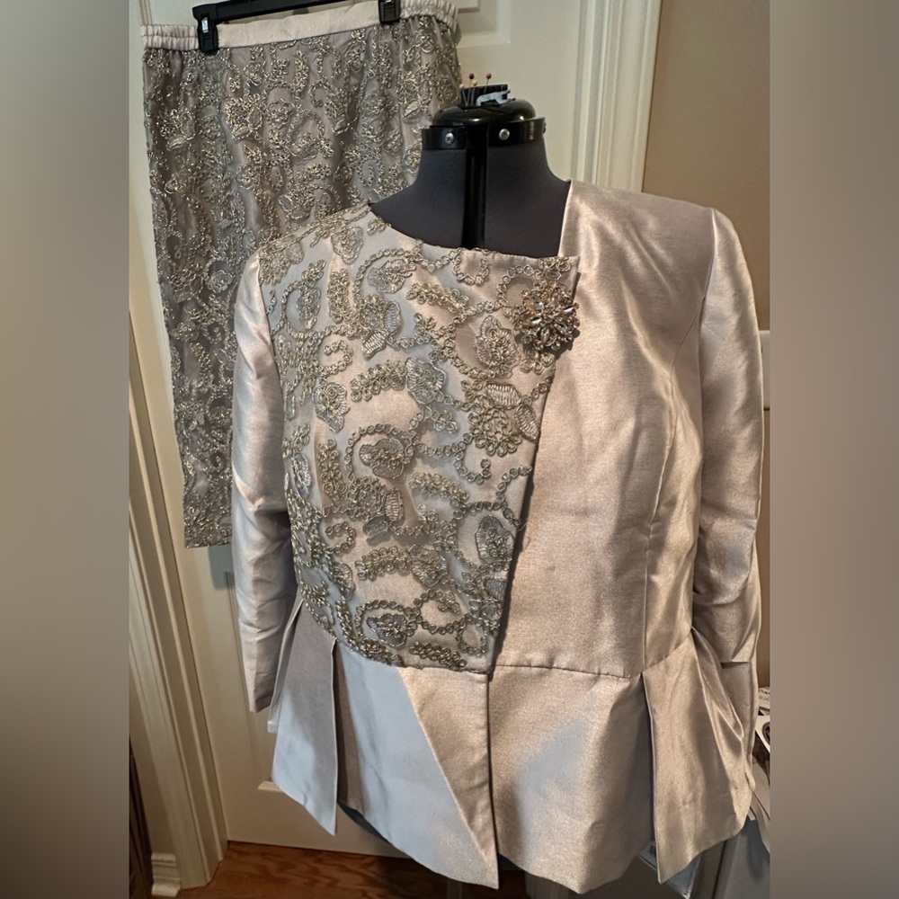 Two Piece Formal Silver Dress Suit